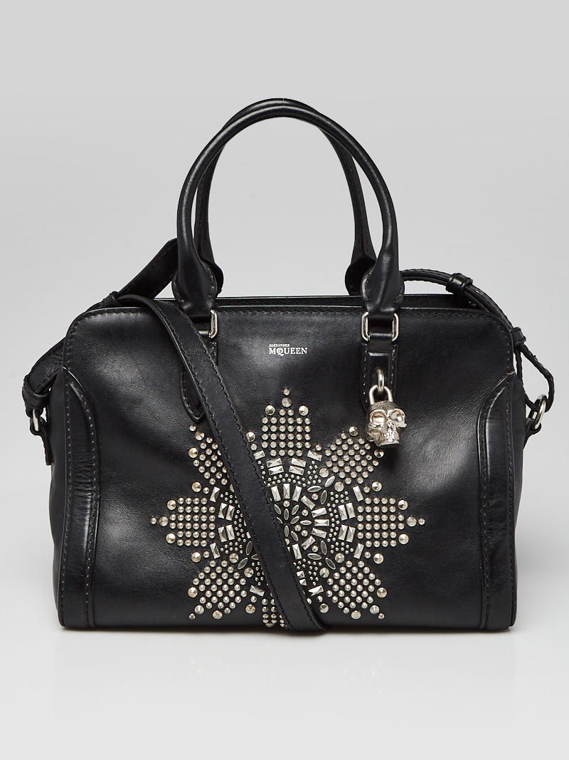 Alexander McQueen Black Studded Leather Padlock Crossbody Bag - Yoogi's  Closet