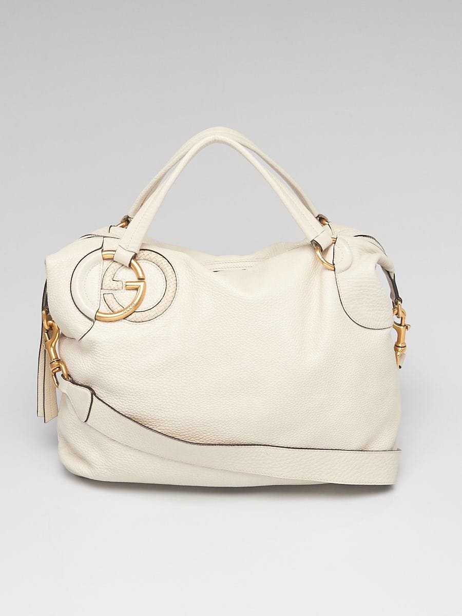 【美品】ILLIGO バッグ Gucci White Pebbled Leather Twill Top Handle Bag | Yoogi's
