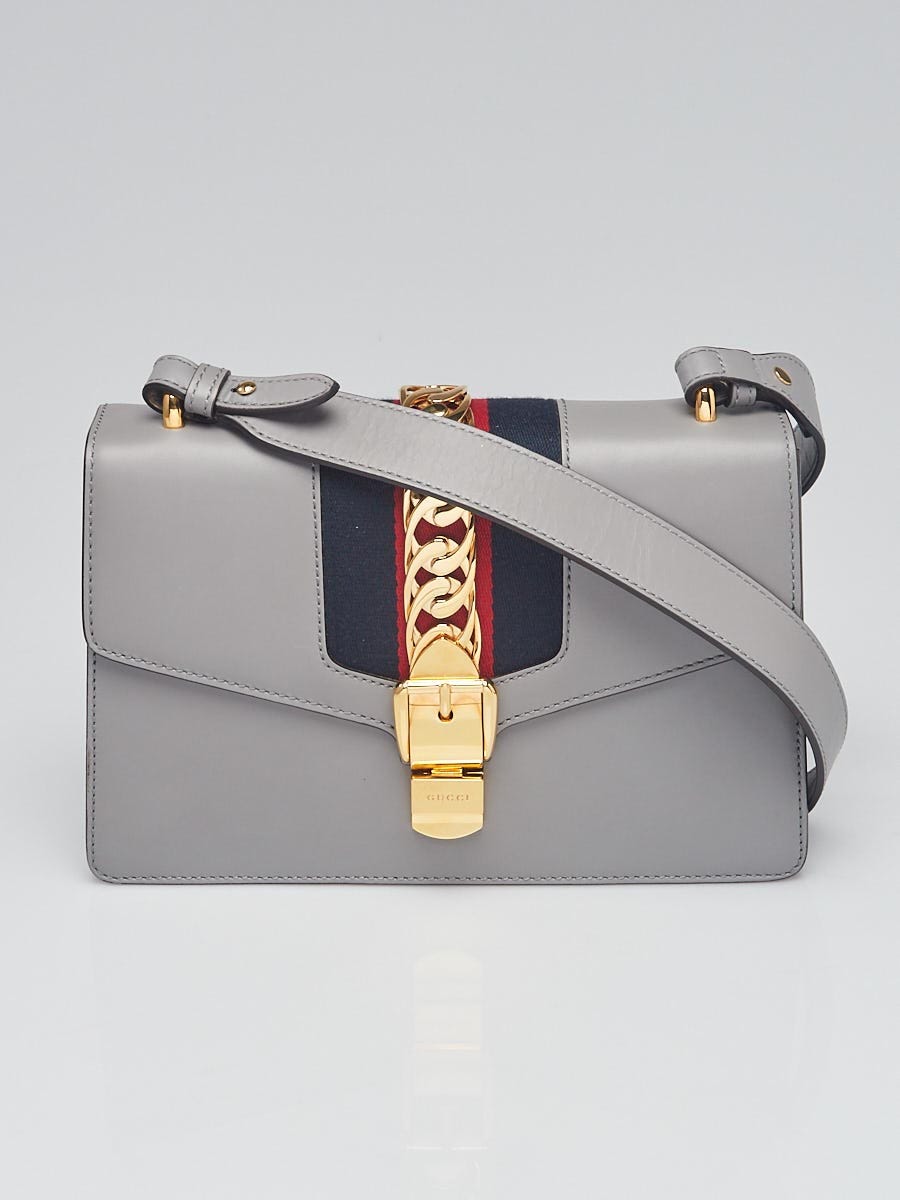 Gucci Grey Smooth Leather Small Sylvie Shoulder Bag