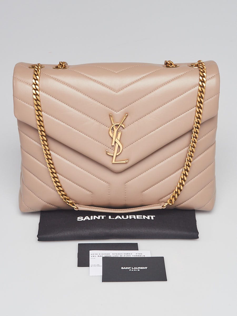 Yves Saint Laurent Beige Chevron Quilted Leather Medium LouLou Bag -  Yoogi's Closet