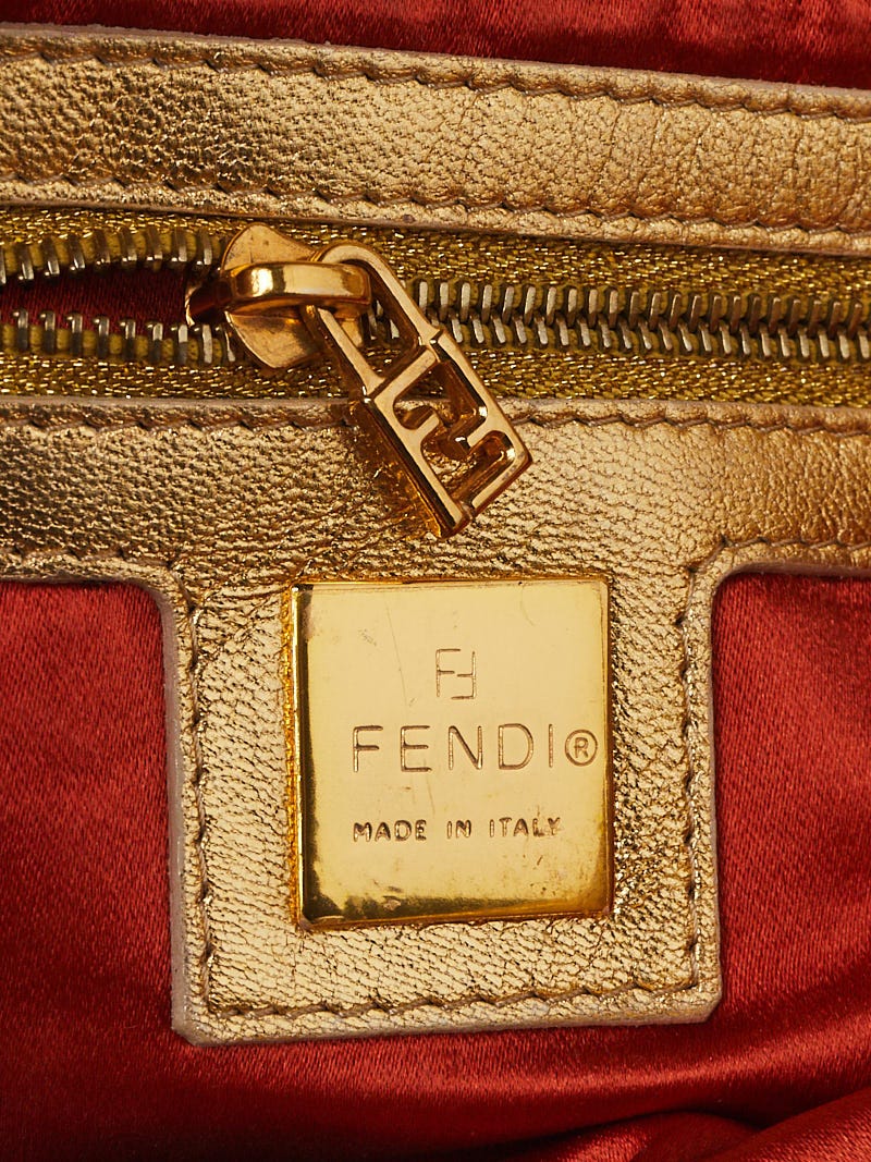 Fendi Gold Nappa Leather and Crystal Baguette Bag - Yoogi's Closet