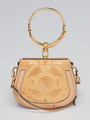 Chloé Brown Leather Studded Nile Bracelet Minaudiere Bag Chloe