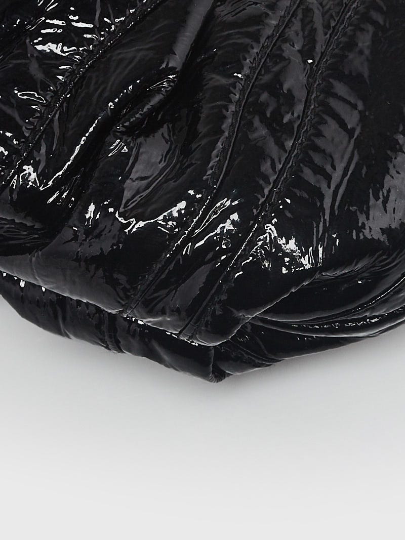 Prada Black Patent Leather Pleated Wristlet Clutch Bag