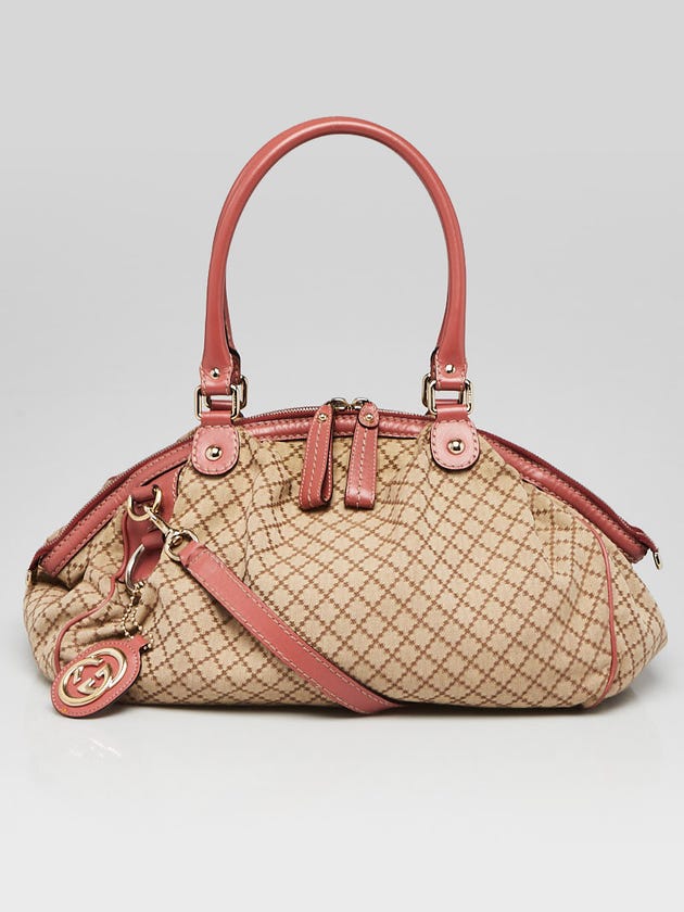Gucci Beige/Pink Diamante Canvas Sukey Medium Boston Bag