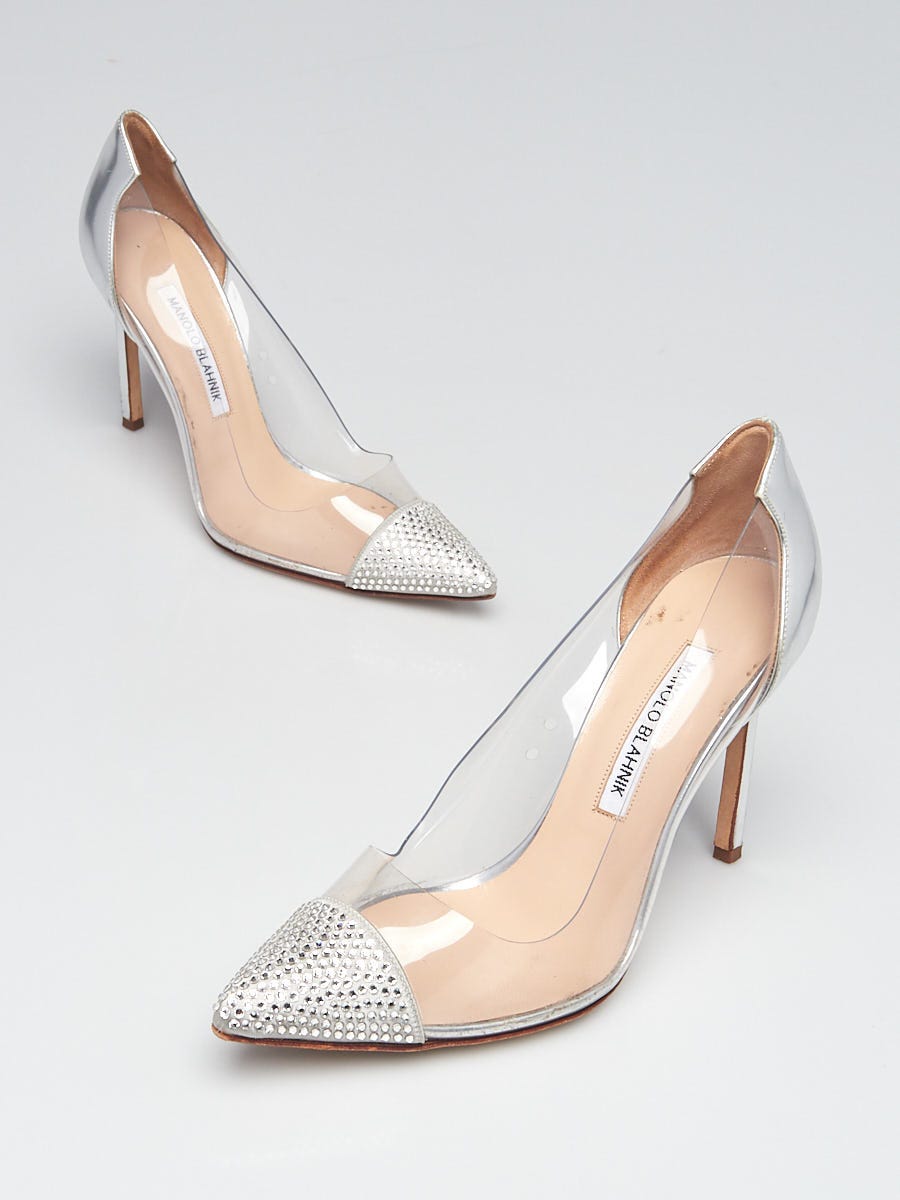 Manolo Blahnik D'Orsay Wedding Silver Leather Shoes Heels EU 39.5