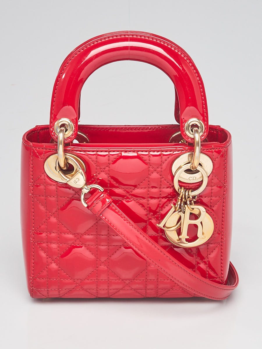 Christian Dior Red Cannage Quilted Patent Leather Mini Lady Dior Bag -  Yoogi's Closet