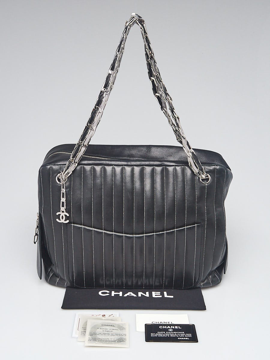 Chanel Black Vertical Quilted Lambskin Leather Mademoiselle Large