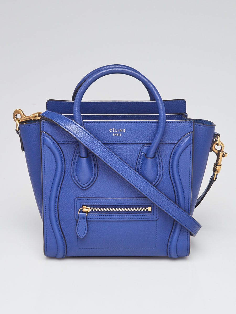 Celine Blue Drummed Leather Nano Luggage Tote Bag | Yoogi's Closet