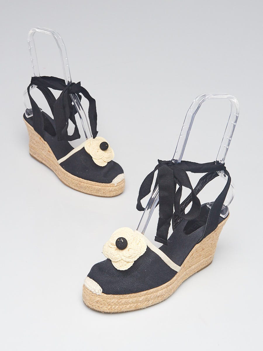Chanel Cc Leather Ankle Strap Black With White Camellia Flower Sandals. Get  the must-have sandals of this seas…