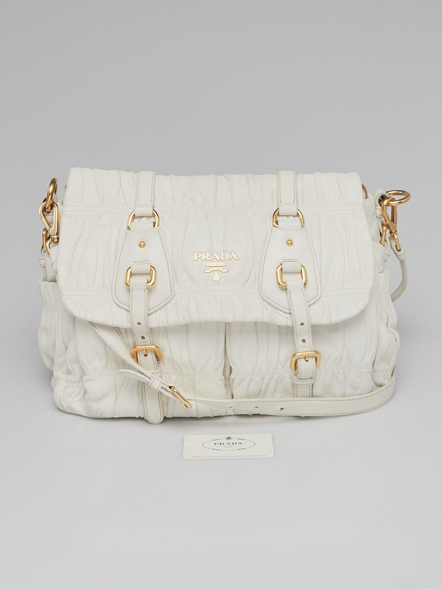Prada White Nappa Gaufre Leather Messenger Bag BT0636 | Yoogi's Closet