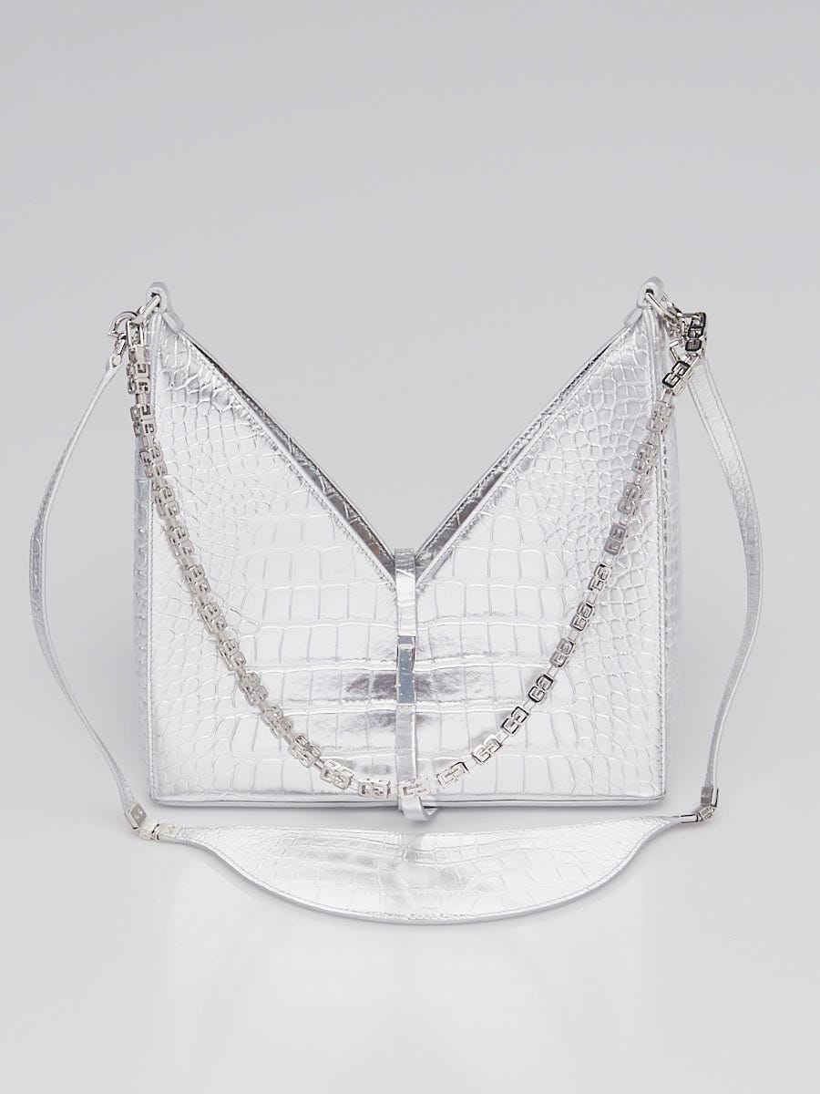 Givenchy Silver Crocodile Embossed Leather Small Cut Out