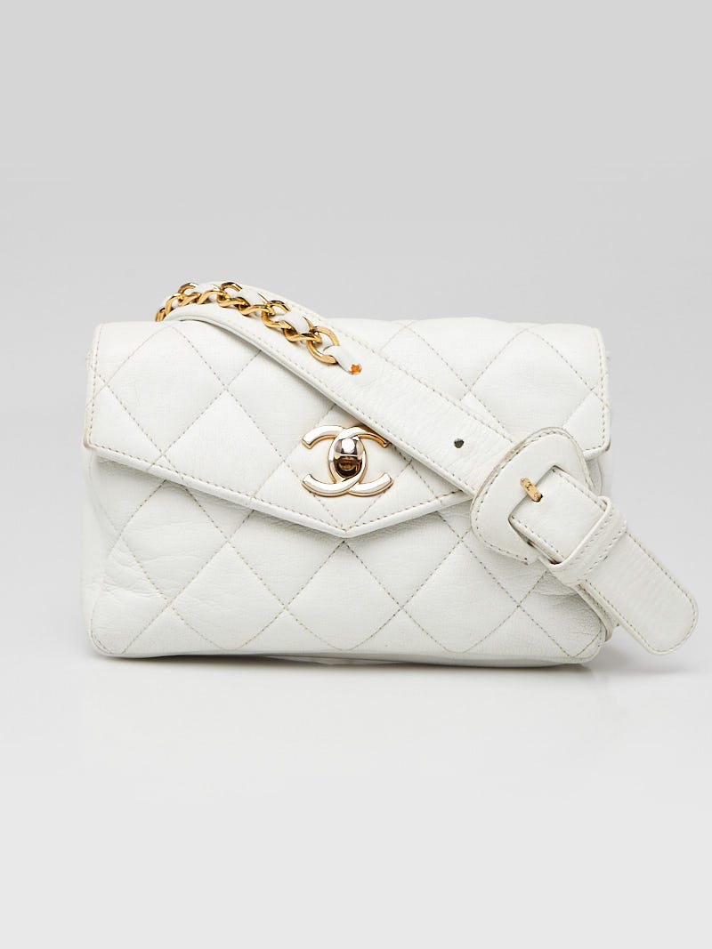 Chanel White Quilted Leather CC Small Waist Belt Bag - Yoogi's Closet