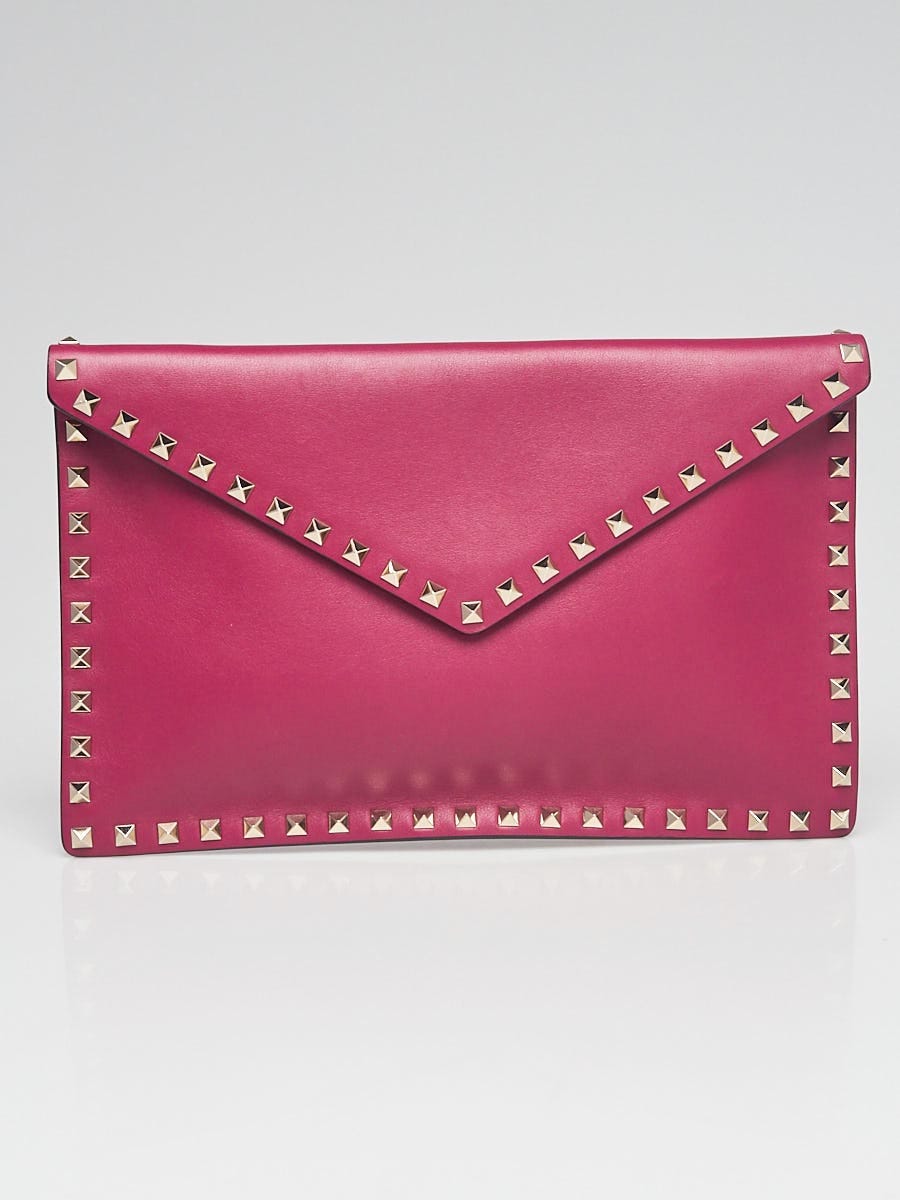 Valentino Garavani Pink Rockstud Leather Envelope Clutch Bag