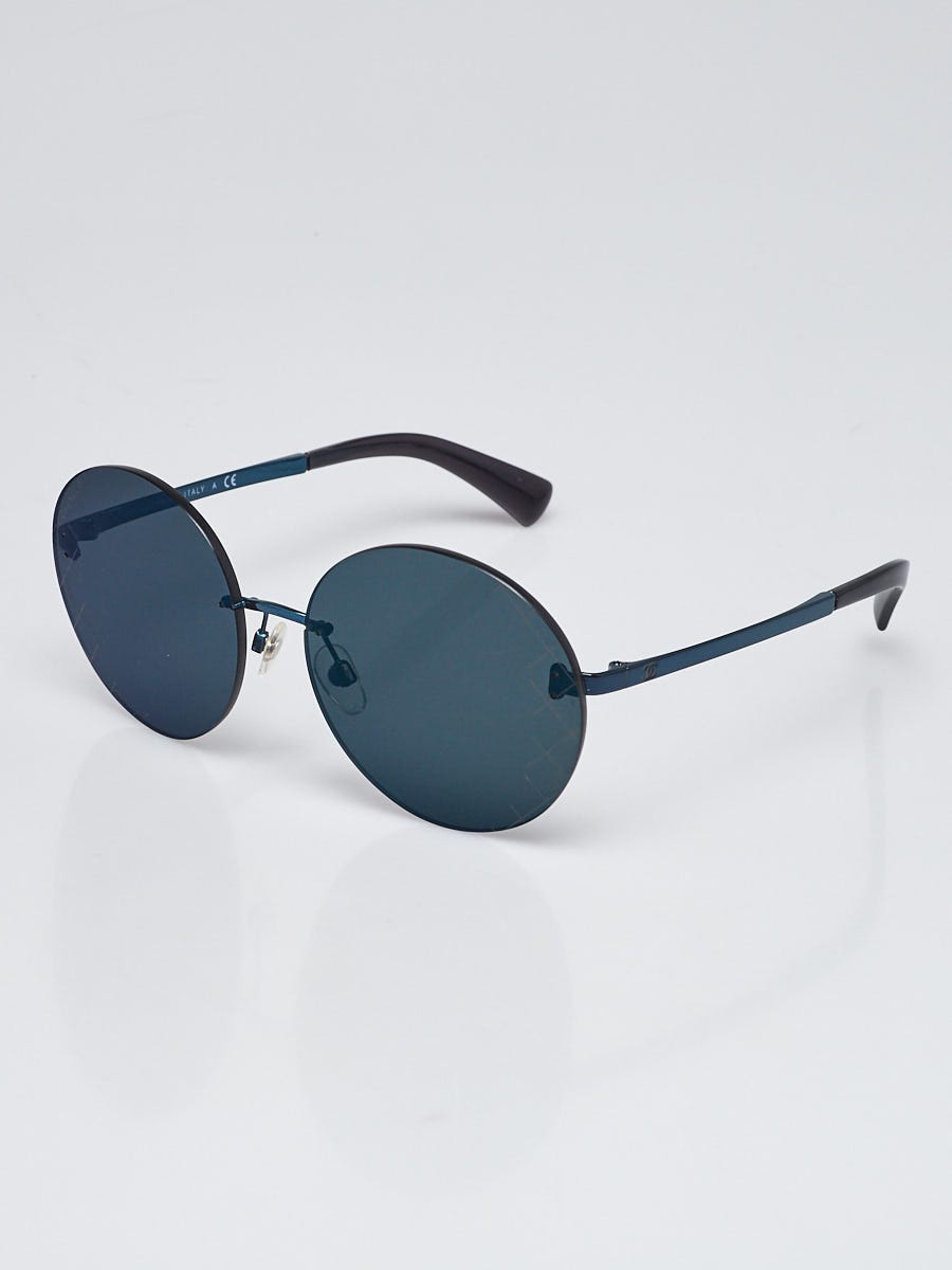 Chanel Blue Metal and Blue Tinted Shield Sunglasses 4216 Yoogi s Closet