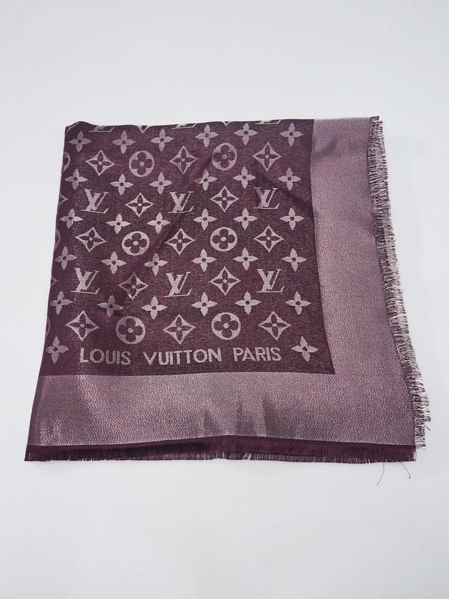 Louis Vuitton Grey Monogram Wool/Silk Shine Shawl Scarf