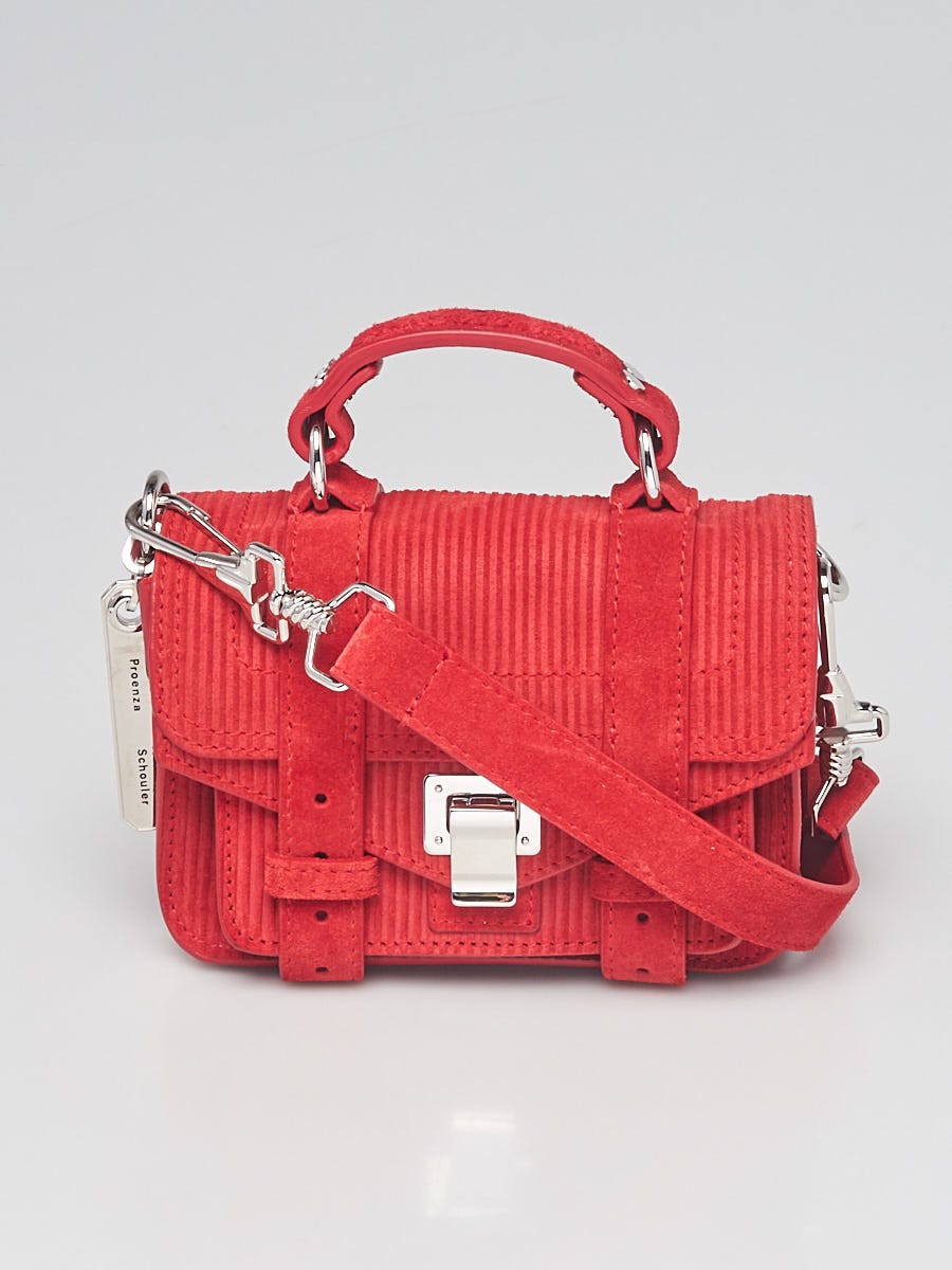 Proenza Schouler Red Suede Corduroy Micro PS1 Crossbody Bag