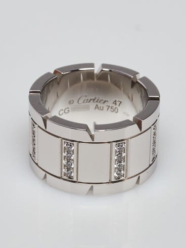 Cartier 18k White Gold and Diamond Tank Francaise Ring Size 47/4 - Yoogi's  Closet