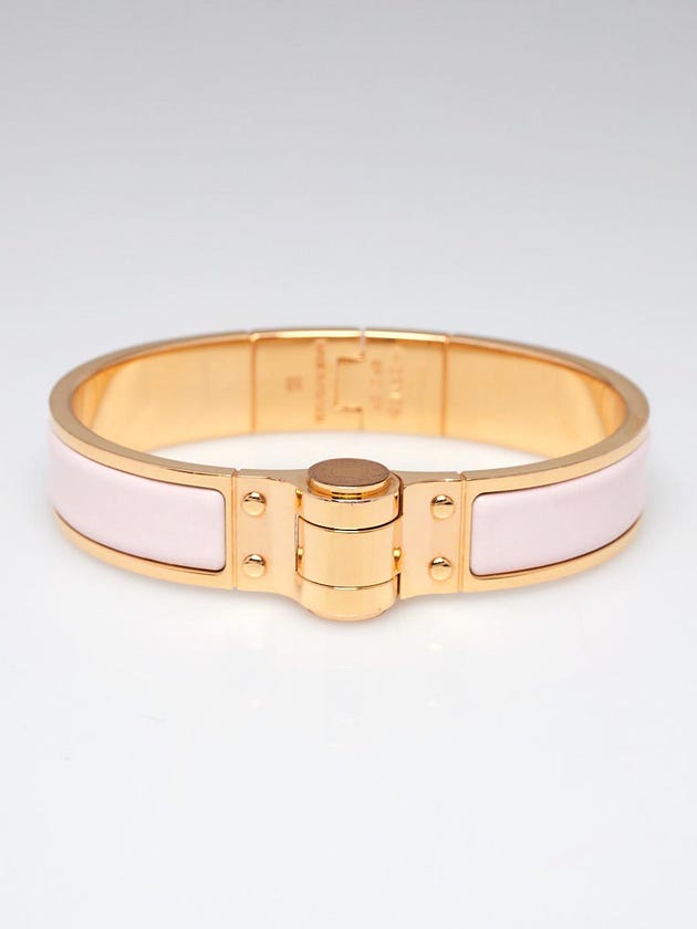 Hermes Light Pink Enamel Rose Gold Plated Charniere Uni Narrow Bracelet Size S