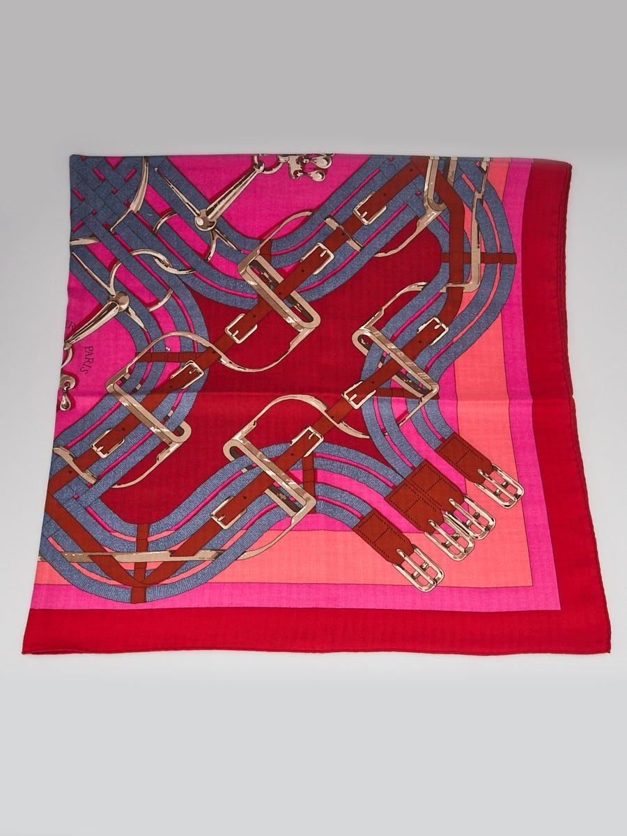 Hermes Red/Pink Cashmere and Silk Hand Rolled 'Mors a Jouets' 140