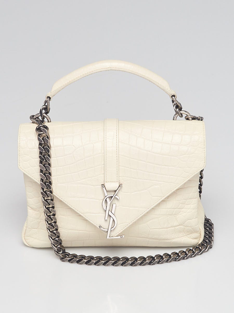 Yves Saint Laurent White Croc Embossed Leather Monogram Medium