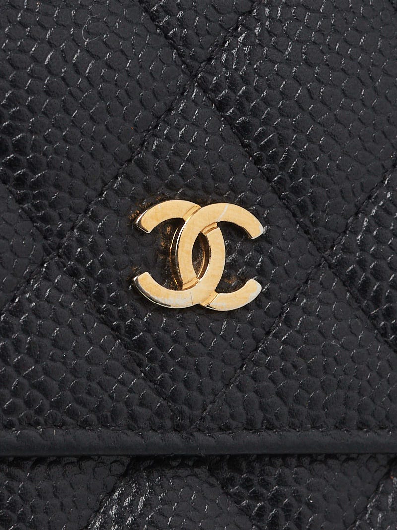 Chanel Black Quilted Caviar Leather L Flap Gusset Wallet - Yoogi's Closet