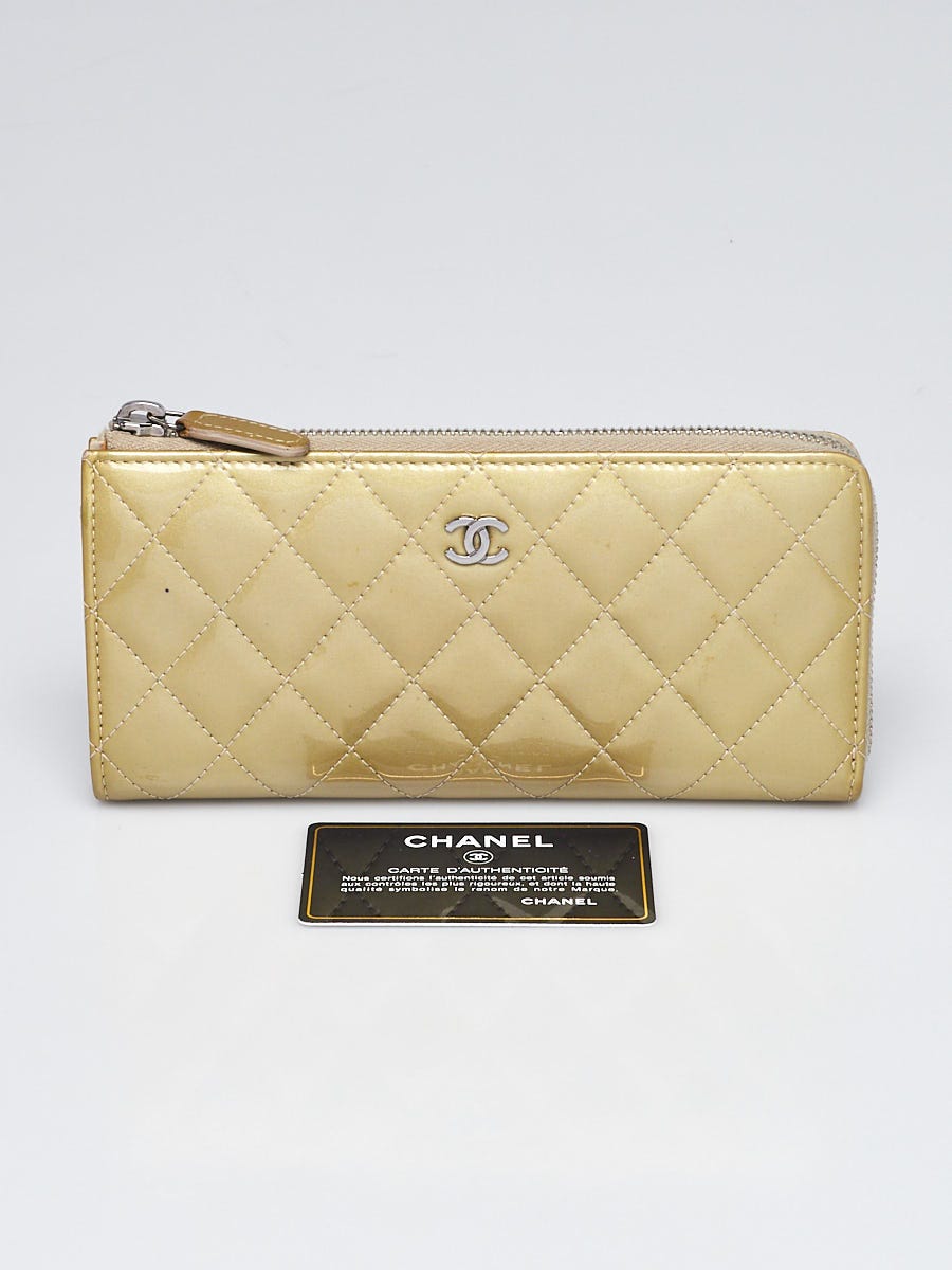 Chanel Beige Quilted Patent Leather CC Zip Wallet