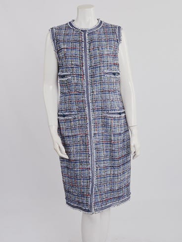 Chanel Blue Cotton Blend Tweed Sleeveless Shift Dress 18/48 | Yoogi's Closet Chanel Blue Cotton Blend Tweed Sleeveless Shift Dress 18/48 | Yoogi's Closet