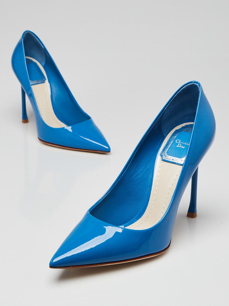 DIOR パンプス 35.5 Christian Dior Blue Patent Leather Pointed-Toe Pumps Size 5