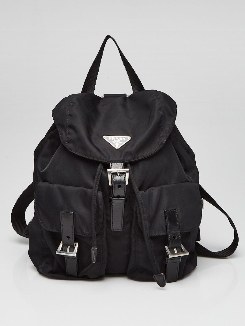 PRADA MILANO Logo Backpack Bag Nylon Leather Black Silver Made In Italy  83HB040 | eBay