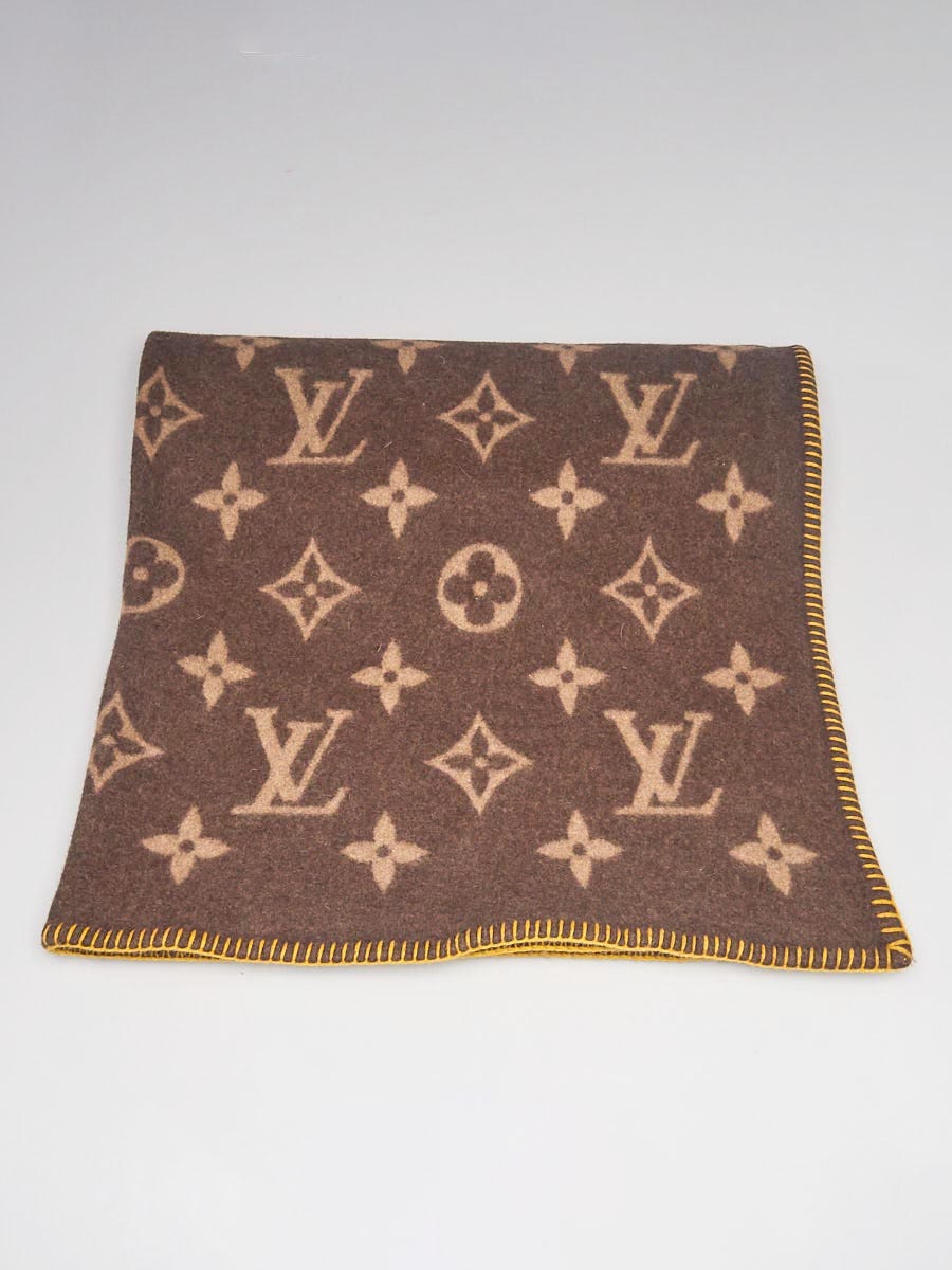 Louis Vuitton Monogram Brown Yellow LV Wool Angora Blend Throw