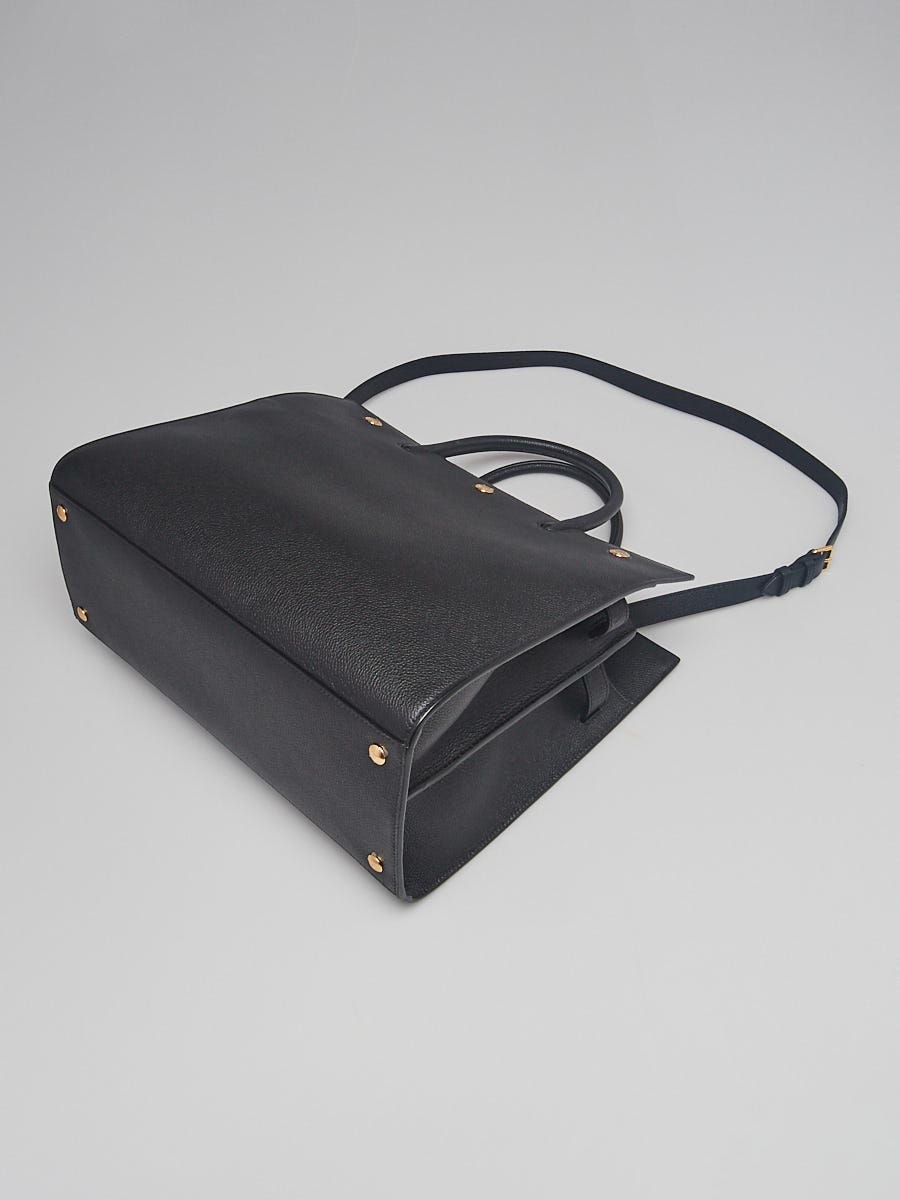 Burberry Black Pebbled Leather Medium Title Tote Bag | Yoogi's Closet