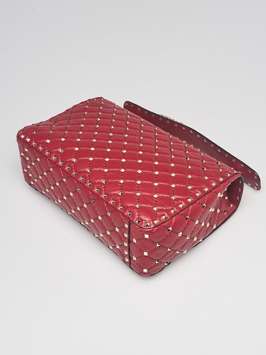 Valentino Rockstud Large Free Spike Red White Quilted Handle Shoulder Bag
