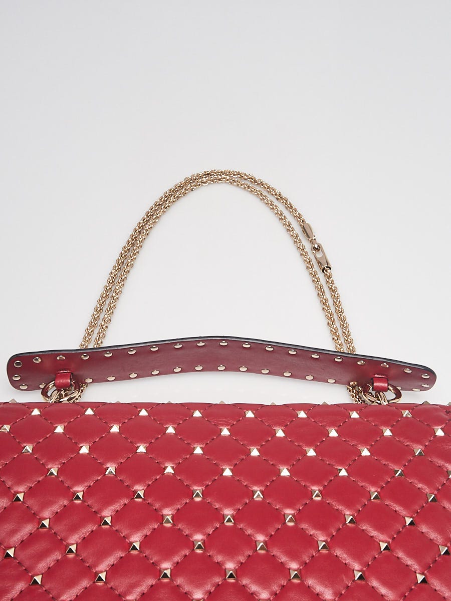 Valentino Red Quilted Nappa Leather Rockstud Large Bag Yoogi's Closet