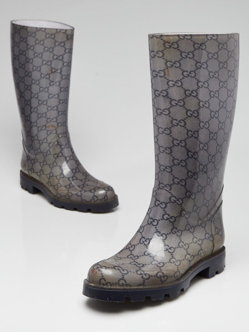 Gucci Grey GG Rubber Edimburg Rain Boots Size 4.5/35