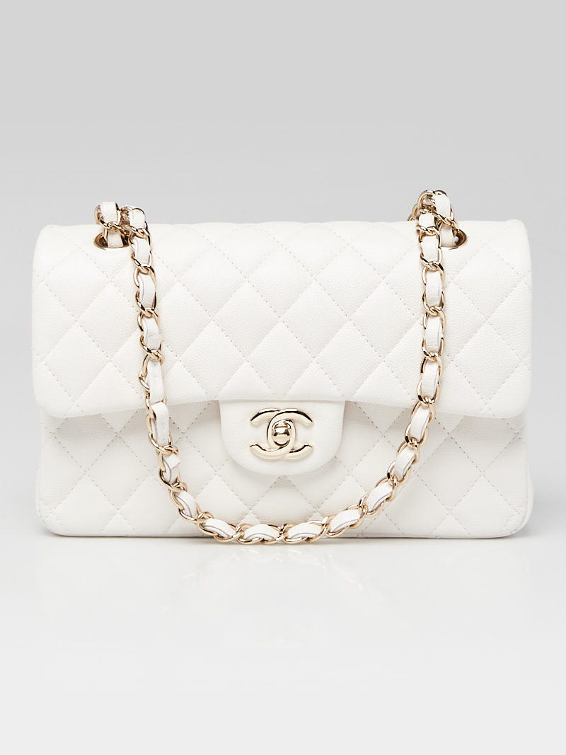 Chanel White Quilted Caviar Leather Classic Small Double Flap Bag