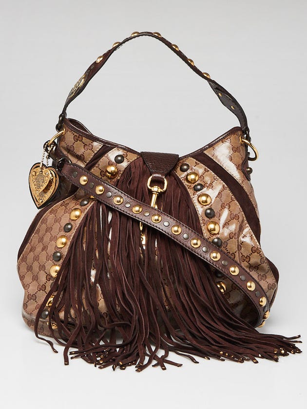 Gucci Beige/Ebony GG Crystal Babouska Large Indy Hobo Bag