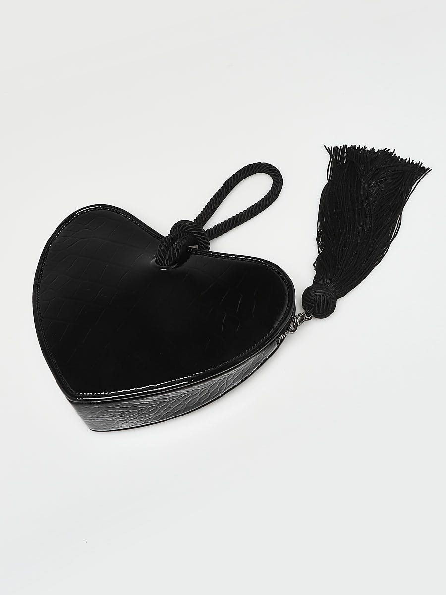 Yves Saint Laurent Black Crocodile Embossed Patent Leather Heart