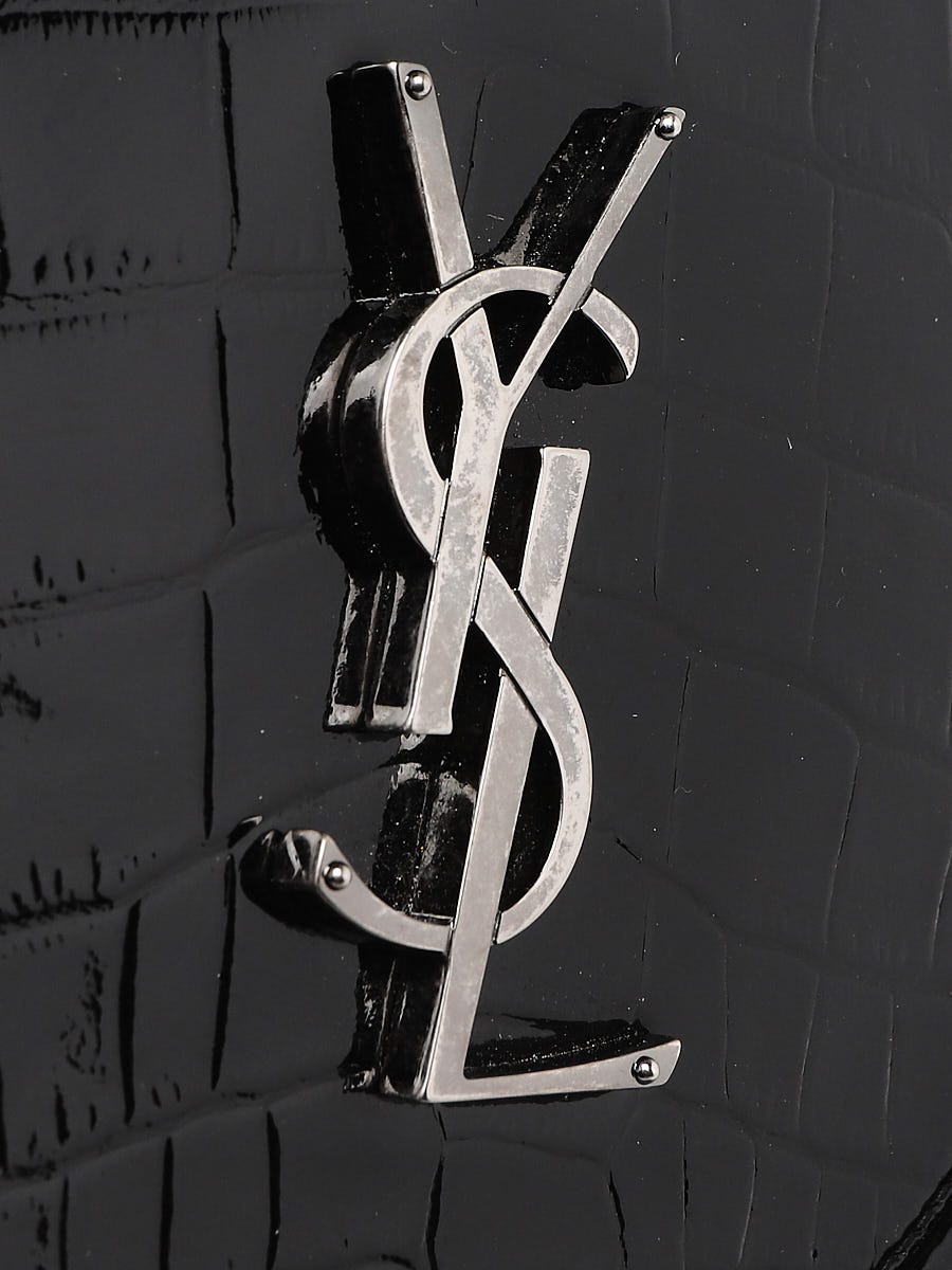 Yves Saint Laurent Black Crocodile Embossed Patent Leather