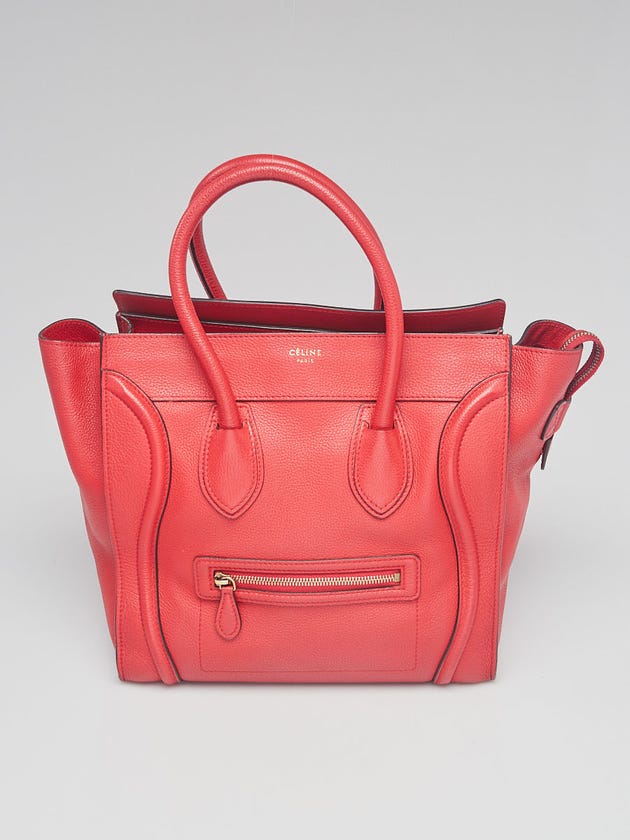 Celine Red Drummed Calfskin Leather Mini Luggage Tote Bag