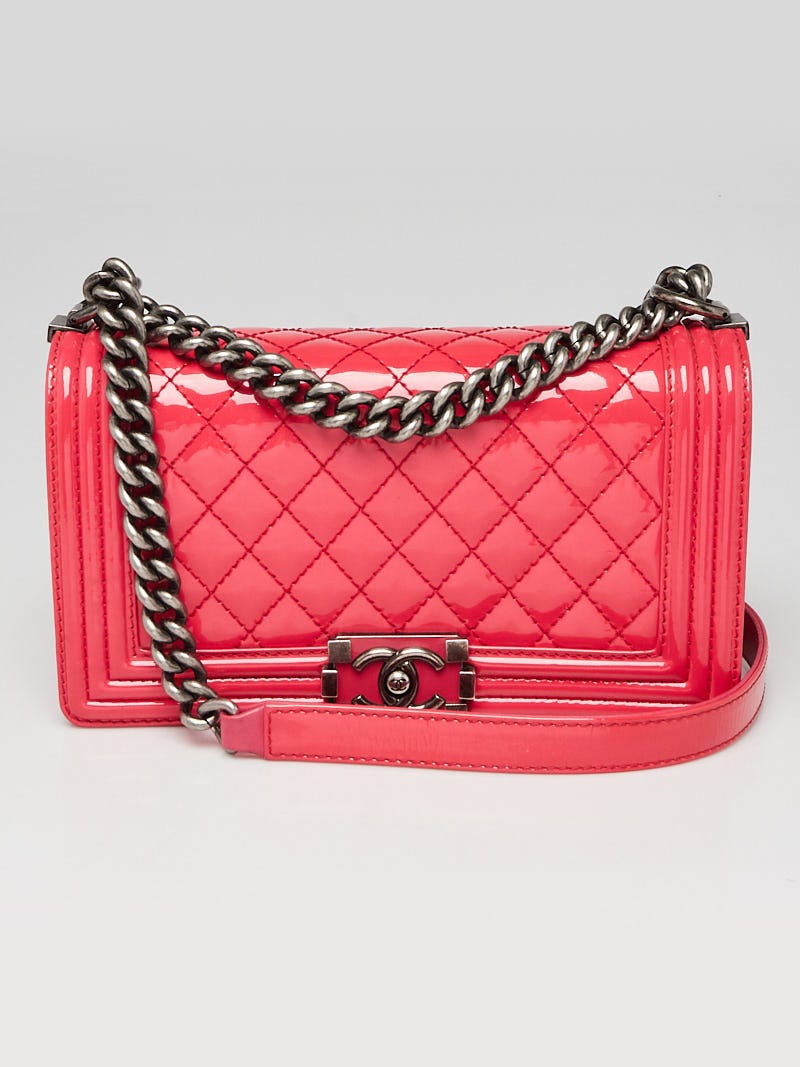 Chanel Pink Quilted Patent Leather Medium Plexiglass Boy Bag