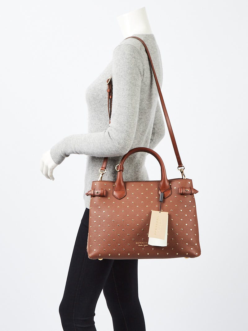 Burberry Tan Studded Calfskin Leather and House Check Medium
