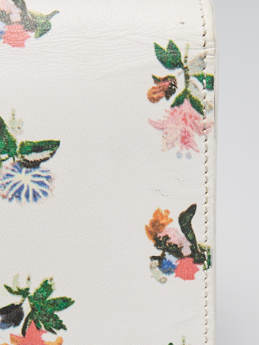 Yves Saint Laurent White Leather Floral Print Small Monogram