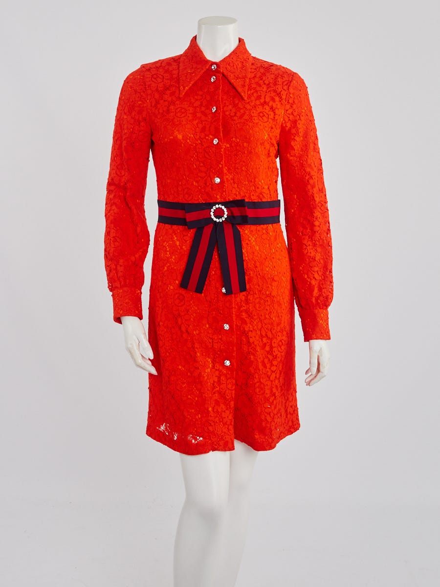 Gucci Orange Cotton Lace Long Sleeve Button Up Dress Size 6 40 Yoogi s Closet