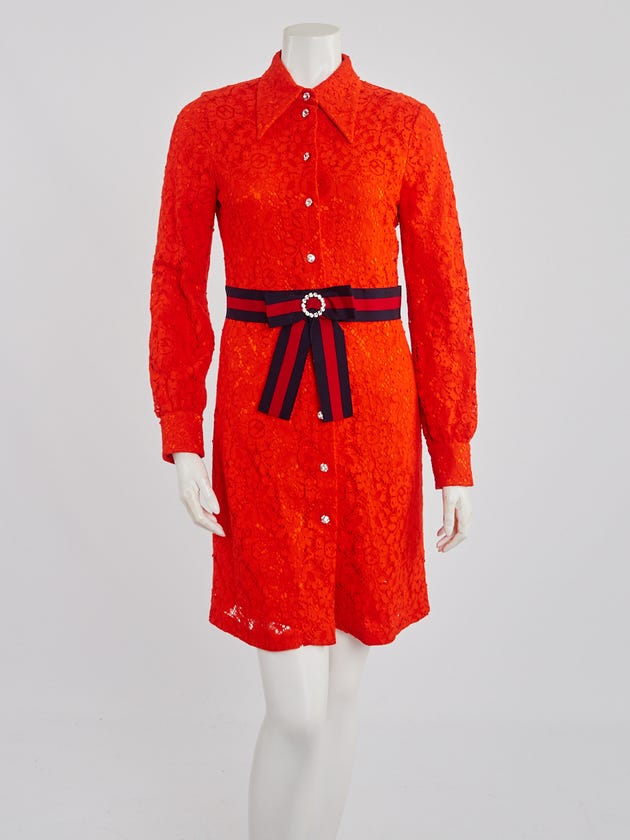 Gucci Orange Cotton Lace Long Sleeve Button Up Dress Size 6/40 | Yoogi's Closet Gucci Orange Cotton Lace Long Sleeve Button Up Dress Size 6/40 | Yoogi's Closet