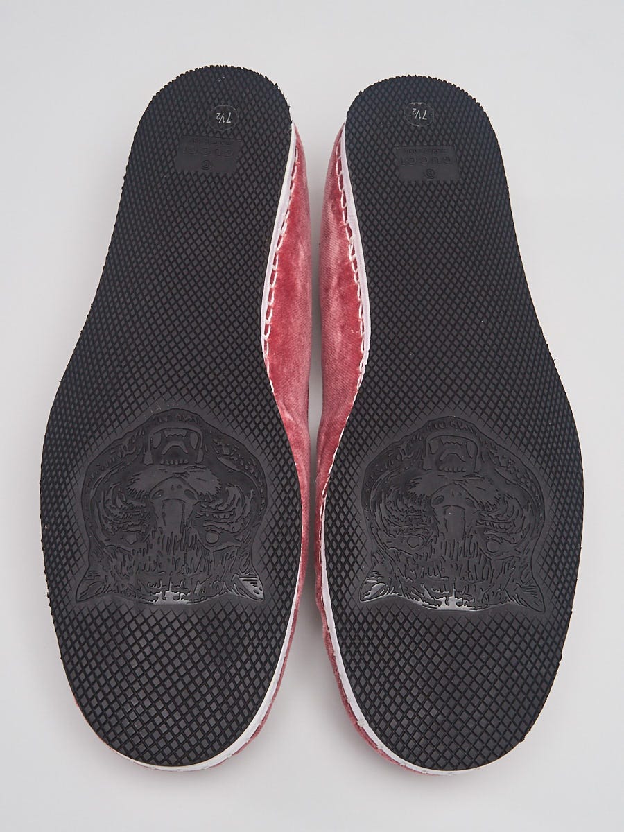 Gucci Pink Velvet Moccasin Faux Pearl Embellished Flats Men's Size 7.5