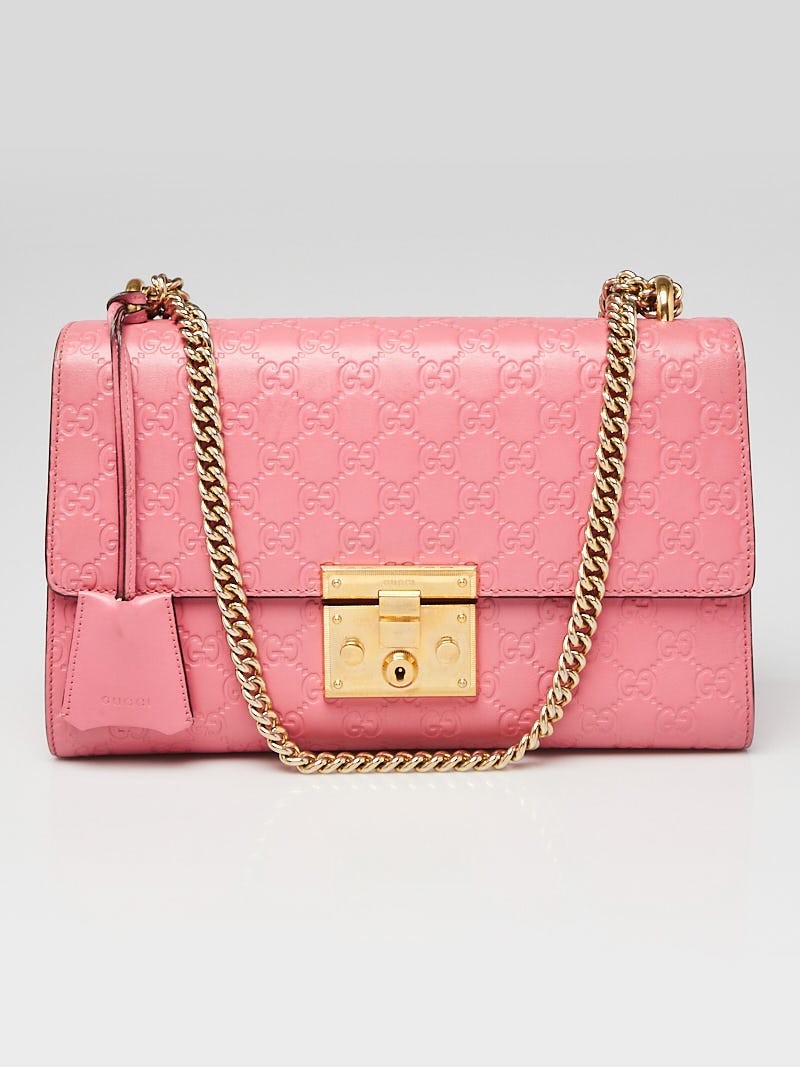 Gucci Pink Guccissima Leather Padlock Medium Shoulder Bag - Yoogi's Closet