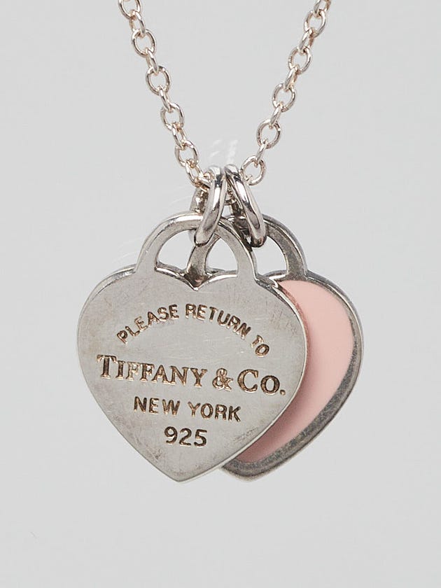 Tiffany & Co. Sterling Silver and Pink Enamel Return to Tiffany Double Heart Tag Pendant