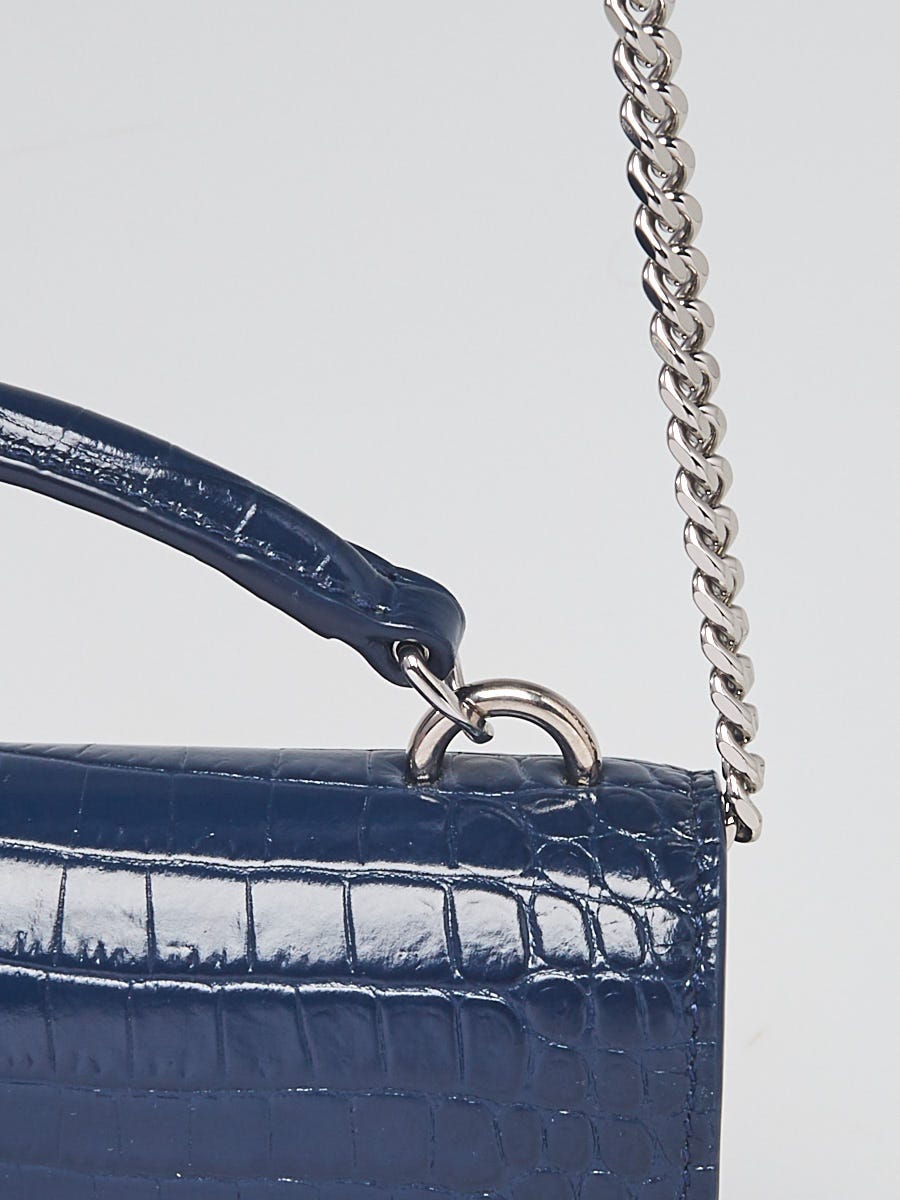 Yves Saint Laurent Blue Crocodile Embossed Leather Sunset Wallet