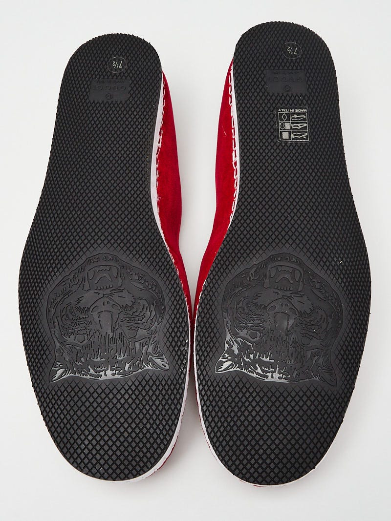 Gucci Red Velvet Moccasin Faux Pearl Embellished Flats Men's Size 7.5