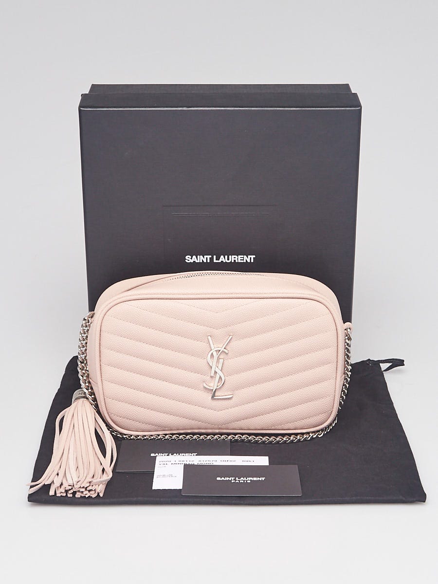 Yves Saint Laurent Pink Chevron Quilted Grained Leather Mini Lou Camera Bag  - Yoogi's Closet